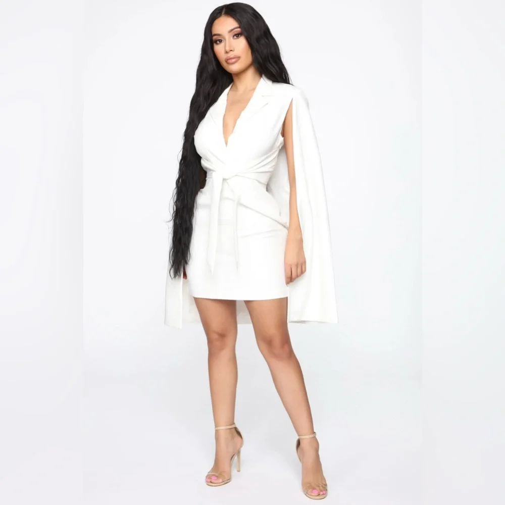 FASHION NOVA On Payroll Blazer Cape Dress White - Picture 3 of 12